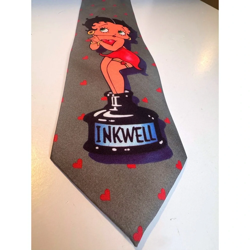 Vintage Betty Boop Inkwell Novelty Necktie Ralph Marlin Hearts‎ Gray Tie